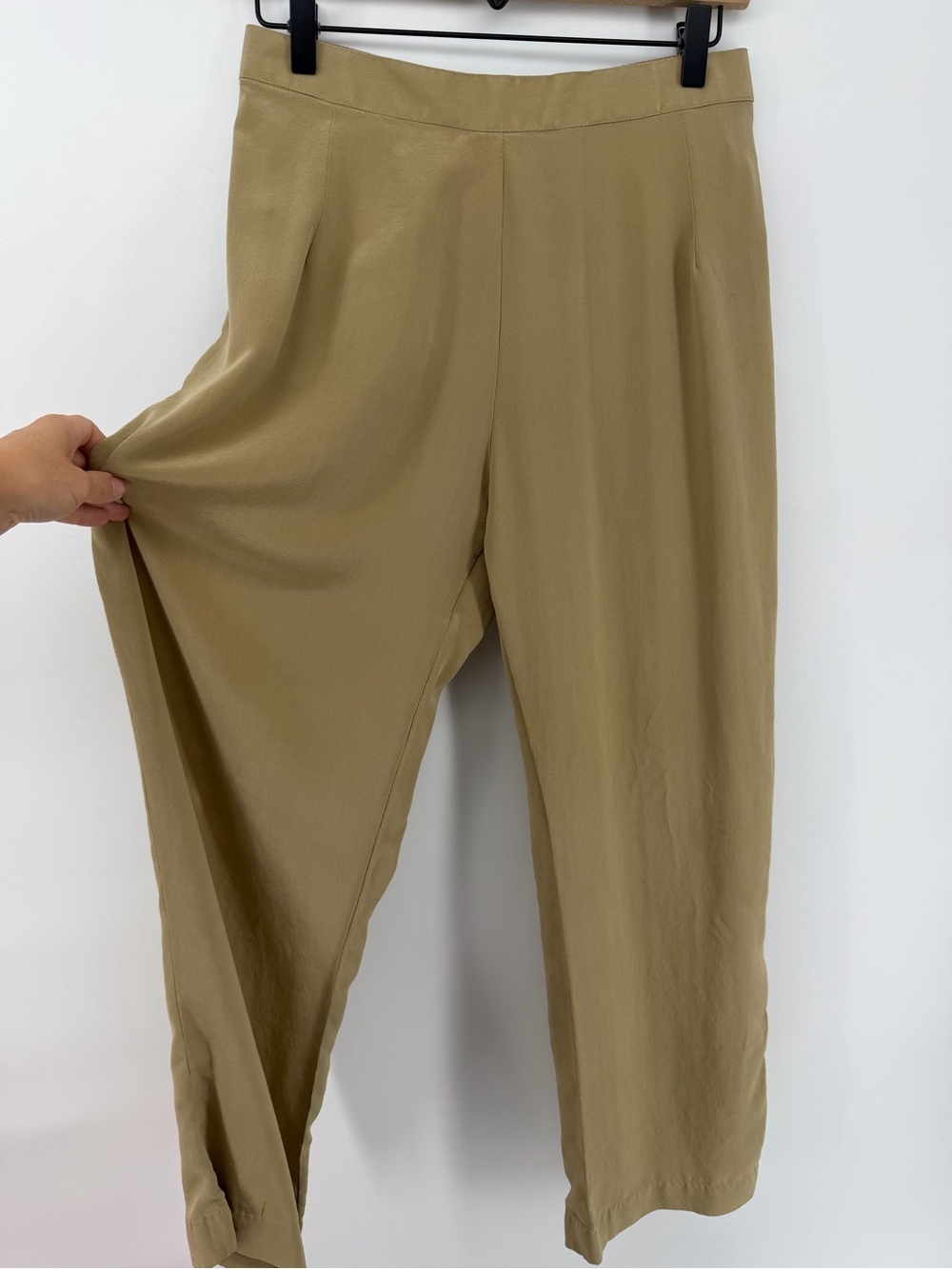 Silk Wide Leg Pants Chinyere Tan Beige Minimalist L⁠